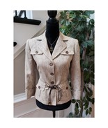 Tahari Arthur S Levine Women&#39;s Beige Tweed Belted Button Front Blazer Ja... - $37.62