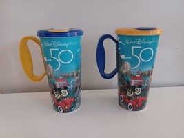 2 Walt Disney World 50th Anniversary  Parks Refillable cups W/Handles and Lids - £11.98 GBP