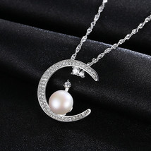 S925 Sterling Silver Pearl Necklace Moon Fashion Ladies - £23.98 GBP