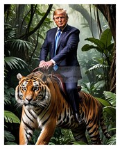 President Donald Trump Riding A Tiger In The Jungle 8X10 Ai Photo - £8.46 GBP