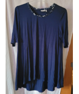 Women's LOGO Pullover Shirt Size XL Royal Blue Short Sleeve Stars Long Flowing - $14.99