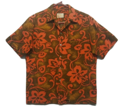 Vtg Iolani Bark Cloth Loop Collar Hawaiian TIKI Floral Shirt Sz M Aloha ... - £36.17 GBP