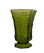 1950&#39;s Anchor Hocking Olive Green Vase Glass 6.5&quot; Footed Grapevine Patte... - £11.11 GBP