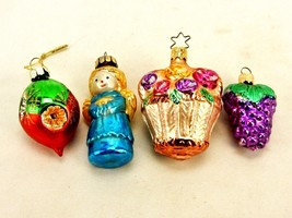 Lot of 4 Vintage Christmas Ornaments, Grapes, Angel, Flower Basket, Pointed Egg - £15.67 GBP