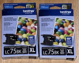 2x Genuine Brother LC75BK XL High Yield Black Ink Cartridges 8446 New Se... - $32.66