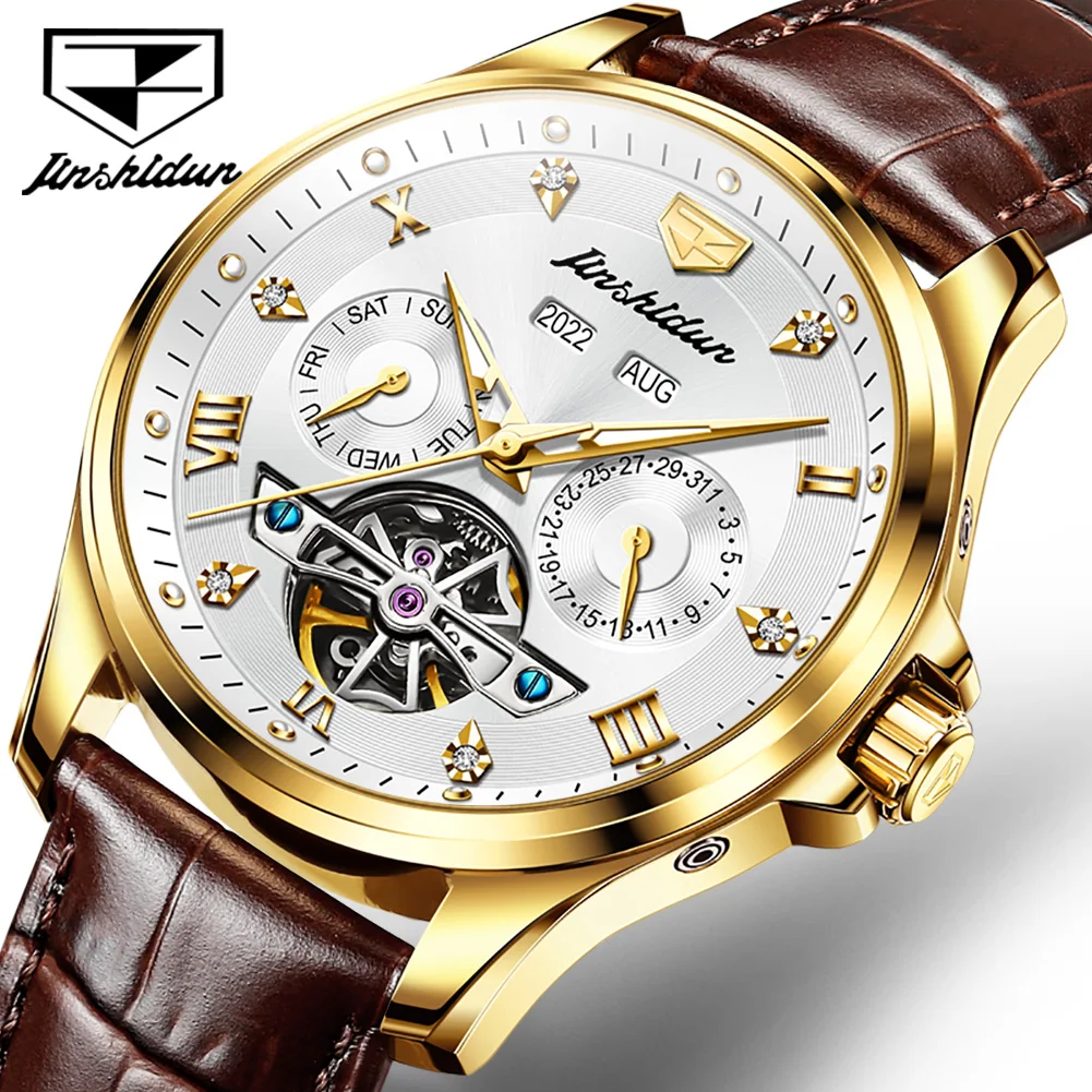 Watch  JSDUN  Automatic Mechanical Watch for Men Leather Strap  Skeleton Design  - £97.86 GBP