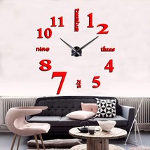 3D DIY Wall Clock Large Size Mirror Surface Wall Decorative Clocks (Red) - £25.41 GBP