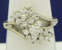 3/4 ct DIAMOND COCKTAIL RING REAL SOLID 14 KW GOLD 4.1 g SIZE 6.25 - £781.56 GBP