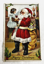 Santa Holding Baby Doll in Blue Dress Fireplace Bag of Toys Mistletoe Po... - £7.78 GBP