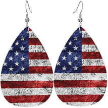 American Flag Faux Leather Star Print Teardrop Dangle Earrings - New - £10.32 GBP
