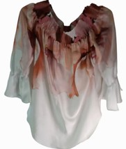 Bisou Bisou Michele Blouse &quot;S Floral Elastic Top Blouse Bell Sleeves 3/4 - £9.34 GBP