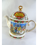 Vintage Sadler Christmas Holiday Teapot A Merry Christmas England 6.5&quot; tall - $40.60 CAD