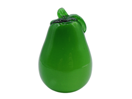 Vintage Glass Art Pear Fruit Decor Stem Leaf Bright Green 4x3&quot; Hand Blown - $34.64
