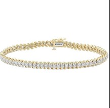 1.20CT Round Cut Diamond S- Link Tennis Bracelet 14K Yellow Gold Plated 7&quot; - £210.86 GBP