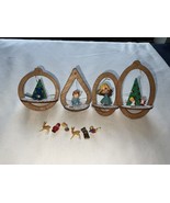 Vintage Handmade Wooden Diorama Christmas Tree Ornaments Lot Of 4 - $28.17 CAD