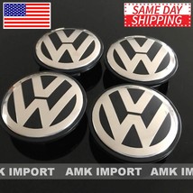 Set of 4 56MM Black Wheel Hub Center Caps with Chrome logo for VW 2.20IN... - £14.90 GBP