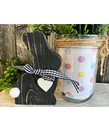 1 Pcs Black Bunny Tiered Tray Rustic Wood With White Love #MNHS - £15.93 GBP