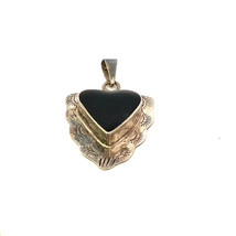 Vtg Signed Sterling Taxco Mexico Tribal Stamp Pattern Black Onyx Heart Pendant - £43.52 GBP