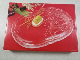 Japanese HOYA Crystal - Christmas Holiday Bells Oblong Plate/Dish, FBD1620 NEW - £18.88 GBP