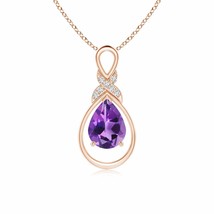 ANGARA Amethyst Infinity Pendant with Diamond &#39;X&#39; Motif in 14K Solid Gold - £466.90 GBP