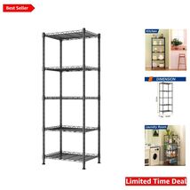 Modern 5-Tier Black Shelving Rack with Adjustable Heights for Versatile ... - $70.24