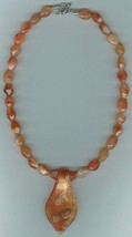 Faceted Carnelian and Murano Style Glass Pendant Necklace - £27.17 GBP