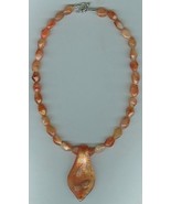 Faceted Carnelian and Murano Style Glass Pendant Necklace - £25.58 GBP