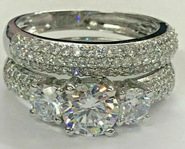 3.5ct Round cut Three stone Diamond Engagement Ring Band 14K White Gold Over - £74.73 GBP