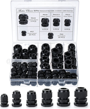 50pcs Nylon Cable Gland Waterproof Cable Connectors Black Cord Grip Plastic NEW - £15.49 GBP