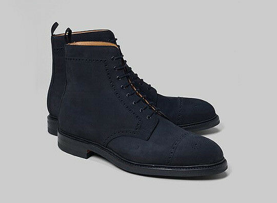 New Navy Blue Full Brogue Cap Toe Genuine Leather Lace Up Ankle Boots US 7-16