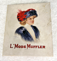 1910 L&#39;Mode Muffler Box Only w Lovely Woman in Hat w Red Flower B Lichtman - $340.92 MXN