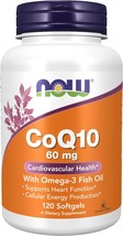 NOW Supplements, CoQ10 60 mg with Omega 3 Fish Oil, Cardiovascular Health*, 120  - £28.70 GBP