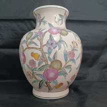 Ceramic Vase Hand Painted Floral and Fruit WBI Enameled Made in China 11.5” VINT - £72.70 GBP