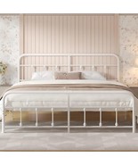 VECELO White Victorian Style Metal Bed Frame with Headboard/Mattress - $228.49