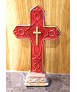 Vintage Ceramic Standing RED &amp; GOLD Cross 7.5 inches Catholic Christian ... - $26.83 CAD