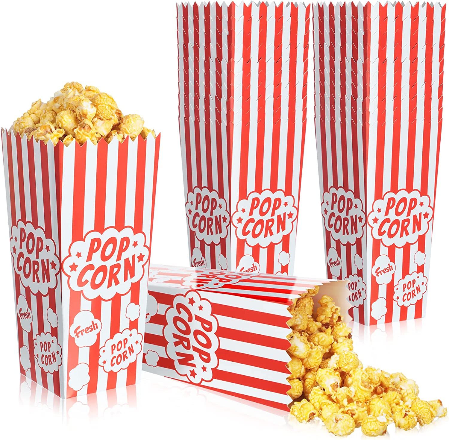 Primary image for 200 Pcs. Popcorn Boxes 46 Oz Popcorn Containers Red And White Striped Popcorn