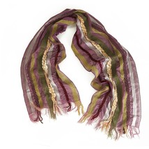 Multicolor Purple Stripes Ruched Long Scarf Wrap Cache Col - $31.68