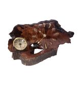 Vtg Handmade Live Edge Wood Slab Slice Free Standing Quartz Clock &amp; Ther... - $41.00