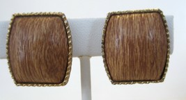 Clip Earrings Vintage 1960&#39;s Faux Wooden Thermoset Lucite Plastic - £6.40 GBP