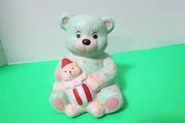 Vintage 1970s Ceramic Teddy Bear Hand Painted Coin Bank W/Cork Stopper 6&quot;Tall - £15.47 GBP