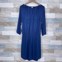 Old Navy Modern Popover Shirt Dress Blue Cinch Waist Casual Womens Medium - £10.27 GBP