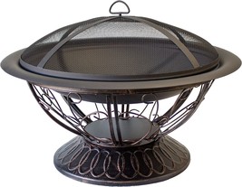 Hiland Ft-022 Wood Burning Fire Pit W/Wood Grate And Domed Mesh, Antiqued Black - £96.74 GBP