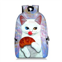 Cute Dog Cat Eat Food Print Backpack For Teenager Children Animal School Bags Bo - £31.96 GBP