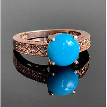 925 Sterling Silver Copper Finish Turquoise Ring Size 8.25 Sky - $40.39