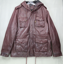 True Religion Mens Leather Parka Military Coat Bomber Jacket Size XL Purple - £183.60 GBP