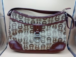 Etienne Aigner Tan Brown Logo Fabric Leather Handbag Purse Shoulder Bag ... - $15.19