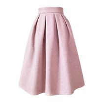 Winter Pink Midi Pleated Skirt Women Custom Plus Size Midi Woolen Party Skirt image 1