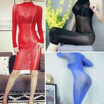 Sexy Oil Glossy Shiny Bodystockings Women Long Sleeve Sheer Shaping Dress Tights - £12.22 GBP
