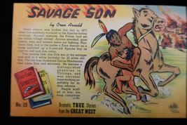 VTG Linen Postcard #15 Savage Son Oren Arnold Dramatic True Stories Wild... - $12.00