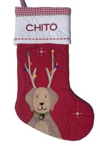 Pottery Barn Kids Quilted Dog W/ Antlers Christmas Stocking Monogrammed CHITO - £19.68 GBP